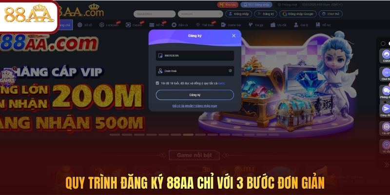 Quy trình đăng ký 88AA chỉ với 3 bước đơn giản
